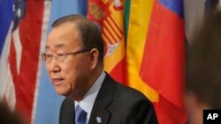 Sekretaris Jenderal PBB Ban Ki-moon berbicara kepada wartawan mengenai Korea Utara di Markas Besar PBB (9/9). (AP/Bebeto Matthews)