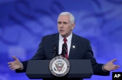 Vice President Mike Pence speaks at the Conservative Political Action Conference in National Harbor, Md., Feb. 23, 2017.