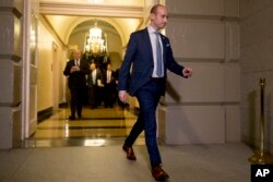 FILE - White House senior adviser Stephen Miller arrives for a meeting with President Donald Trump on Capitol Hill in Washington, June 19, 2018. Miller was called a "fascist" while dining in a Washington Mexican restaurant.
