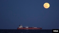 The January full moon, known as Wolf Moon, rises on Rehoboth Beach Jan. 28, 2021. (Hai Do)