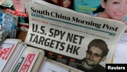 A copy of the South China Morning Post newspaper, carrying an interview with Edward Snowden, on a newspaper in Hong Kong, June 13, 2013.