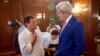 Philippines President Rodrigo Duterte chats with U.S. Secretary of State John Kerry on July 27, 2016, in the Malacañang Palace in Manila, Philippines, before the two held a working lunch.