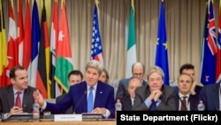 U.S. Secretary of State John Kerry delivers his opening remarks on Feb. 2, 2016, at the Italian Foreign Ministry in Rome, Italy, at the outset of a meeting of the multinational counter-ISIL coalition. 