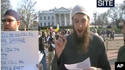 This undated file picture shows Zachary Adam Chesser, 20, standing in front of the White House in Washington, DC. Chesser pleaded guilty to providing material support to a US-designated terrorist group and making threats against the writers of the popular