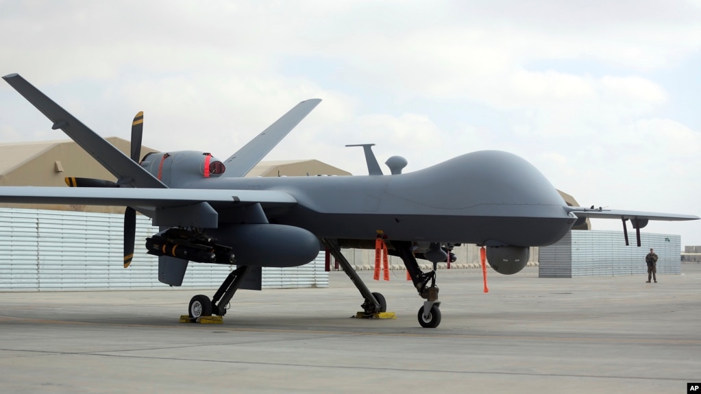 FILE - A U.S. MQ-9 drone is seen at Kandahar Airfield, Afghanistan, Jan. 23, 2018. 