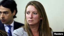 Natalia Compagnon, daughter-in-law of Chilean President Michelle Bachelet, sits at court in Rancagua city, south of Santiago, Jan. 29, 2016.