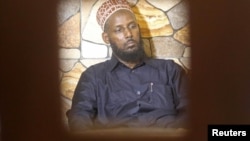 Former al-Shabab leader Mukhtar Robow attends a news conference in Baidoa, Somalia, Nov. 4, 2018. 