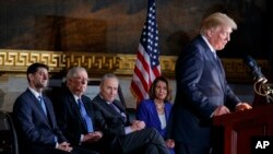 President Donald Trump speaks during a Congressional Gold Medal ceremony honoring former Senator Bob Dole on Capitol Hill, Wednesday, Jan. 17, 2018, in Washington.