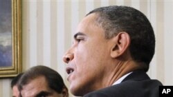 President Barack Obama meets with the Emir of Qatar Sheikh Hamad bin Khalifa Al Thani, April 14, 2011, in the White House