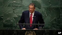 L'ancien Premier ministre béninois Lionel Zinsou devant les Nations unies, à New York, le 20 septembre 2015.