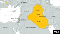 Locator map of towns Taji and Kirkuk, Iraq