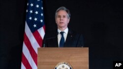 Secretário de Estado Antony Blinken em conferência de imprensa em Genebra, Suíça, 21 Janeiro de 2022