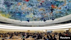 Overview of the Human Rights Council during a presentation of the Commission of Inquiry on Syria at the United Nations in Geneva, Switzerland, June 26 2018. REUTERS/Denis Balibouse - RC198AA89060