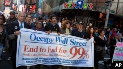 Gerakan Occupy Wall Street di New York pada 17 September 2011. (AP Photo/John Minchillo)