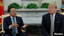 U.S. President Donald Trump listens while meeting with Ireland's Prime Minister (Taoiseach) Leo Varadkar in the Oval Office of the White House in Washington, U.S., March 14, 2018. 