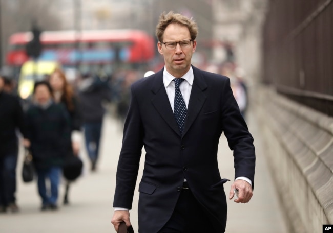 Conservative MP Tobias Ellwood arrives at the Houses of Parliament in London, March 24, 2017.