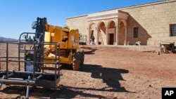 Filming equipment is left outside the arched set for Pontius Pilate's palace in the TV series "A.D." in Ouarzazate, Morocco, Jan. 30, 2015.