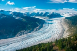 This September 2017 photo provided by researcher Brian Menounos shows the Klinaklini glacier in British Columbia, Canada. (Brian Menounos via AP)