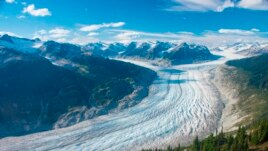 This September 2017 photo provided by researcher Brian Menounos shows the Klinaklini glacier in British Columbia, Canada. (Brian Menounos via AP)