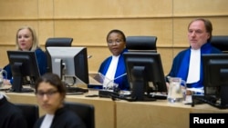 FILE - Judges of the International Criminal Court (ICC) are seen in session in The Hague, Netherlands, June 27, 2011.