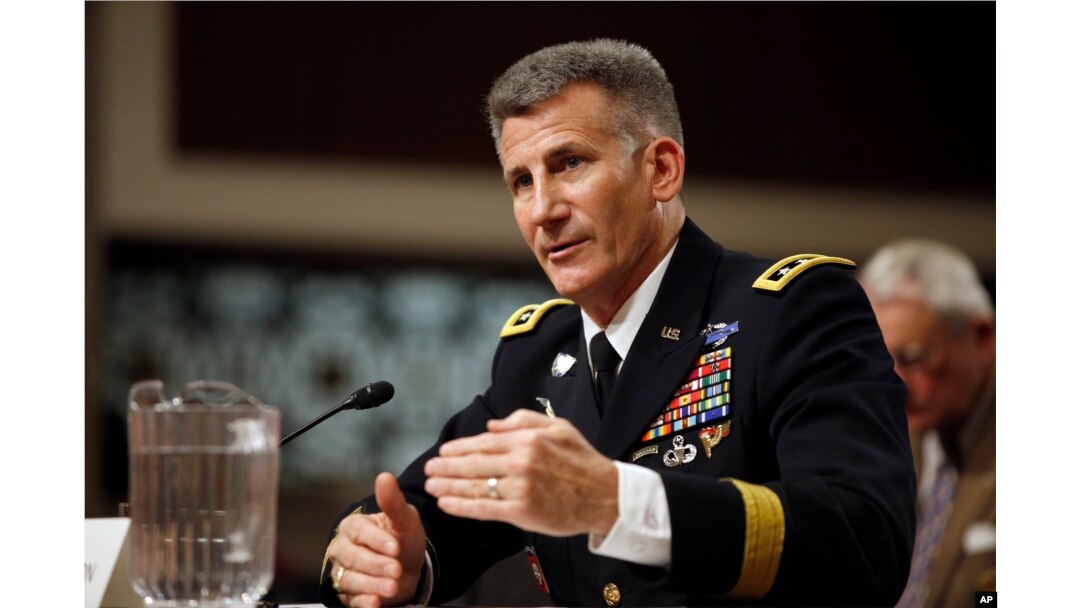 Army Lt. Gen. John Nicholson Jr., testifies before the Senate Armed Services Committee hearing considering his promotion to General, Commander, Resolute Support, Jan. 28, 2016..