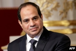FILE - Egyptian President Abdel Fattah el-Sissi delivers a statement following a meeting at the Elysee Palace in Paris, Nov. 26, 2014.