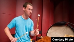 Percussionist Micheal Barnes, a member of the 2013 National Youth Orchestra of the United States of America rehearses with the orchestra at SUNY Purchase. (Photo courtesy Chris Lee)