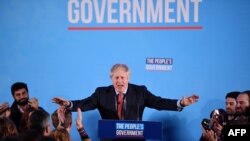  Britain's Prime Minister and leader of the Conservative Party, Boris Johnson speaks during a campaign event to celebrate the result of the General Election, in central London on December 13, 2019.