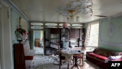 An interior view of a house which is said was damaged in recent shelling during clashes between Armenian separatists and Azerbaijan over the breakaway Nagorny Karabakh region, in the village of Sahlabad outside the Azerbaijani city of Tartar