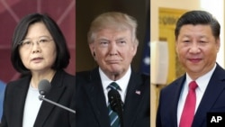 Từ trái qua phải: Tổng thống Đài Loan Thái Anh Văn, Tổng thống Mỹ Donald Trump và Chủ tịch Trung Quốc Tập Cận Bình.