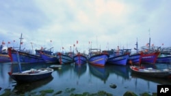 FILE - Fishing boats are docked in Tho Quang port, Danang, Vietnam. 