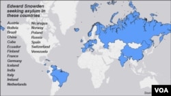 Snowden requested asylum in several countries