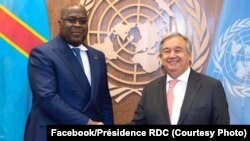 Président Félix Tshisekedi ayambi kalaka mokonzi ya ONU Antonio Guterres na Kinshasa, 24 septembre 2019. (Facebook/Présidence RDC)