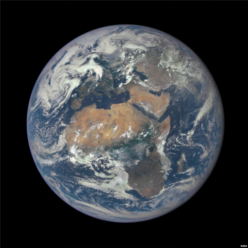 Africa and Europe are seen in this image taken by a NASA camera on the Deep Space Climate Observatory (DSCOVR) satellite.
