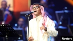Saudi Arabian singer Rabeh Sager peforms during a concert in Jeddah, Saudi Arabia, Jan. 30, 2017. 