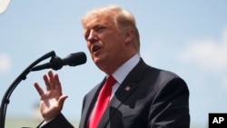 President Donald Trump speaks at Krasinski Square at the Royal Castle in Warsaw, July 6, 2017. 