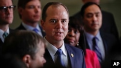 Rep. Adam Schiff, D- Calif., ranking member of the House Intelligence Committee, speaks to members of the media, Jan. 29, 2018, on Capitol Hill in Washington.