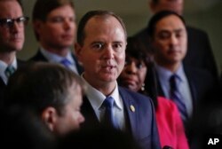Rep. Adam Schiff, D- Calif., ranking member of the House Intelligence Committee, speaks to members of the media, Jan. 29, 2018, on Capitol Hill in Washington.