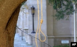 In this photo provided by WLBT-TV a noose hangs on a tree on the state capitol grounds in Jackson, Miss. on Nov. 26, 2018.