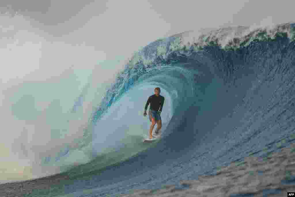 Adrian Buchan of Australia surfing during the first round, first heat at the OuterKnown Fiji Pro Men's surfing tournament in Fiji's Tavarua, June 4, 2017.