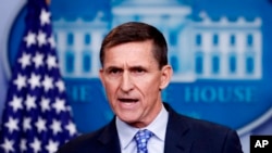 El asesor de seguridad nacional, Michael Flynn, durante la rueda de prensa diaria en la Casa Blanca, en Washington, el miércoles 1 de febrero de 2017. Flynn dijo que la administración está poniendo a Irán "en aviso" después de probar un misil balístico.