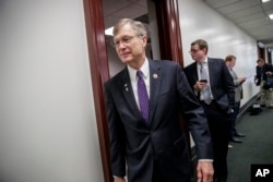 Rep. Brian Babin R-Texas, leaves a strategy session with Speaker of the House Paul Ryan, R-Wis., at the Capitol, in Washington, March 28, 2017.