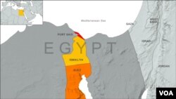 Egypt map, with regions Ismailiya, Port Said and Suez