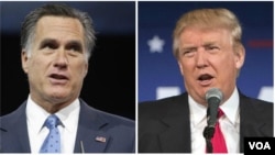 Cựu ứng viên Tổng thống Mỹ của đảng Cộng hòa Mitt Romney và tỉ phú Donald Trump.