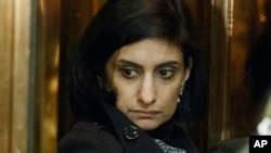 Seema Verma, nominee for administrator of the Centers for Medicare and Medicaid Services, gets on an elevator in the lobby of Trump Tower in New York, Jan. 10, 2017. Verma was confirmed by the Senate on March 13.