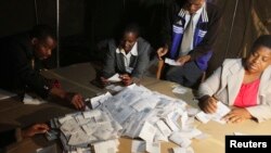 FILE: Zimbabwean election officials count ballot papers after the close of voting on a referendum in Harare, March 16, 2013. 