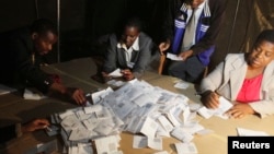 FILE: Zimbabwean election officials count ballot papers after the close of voting on a referendum in Harare, March 16, 2013. 