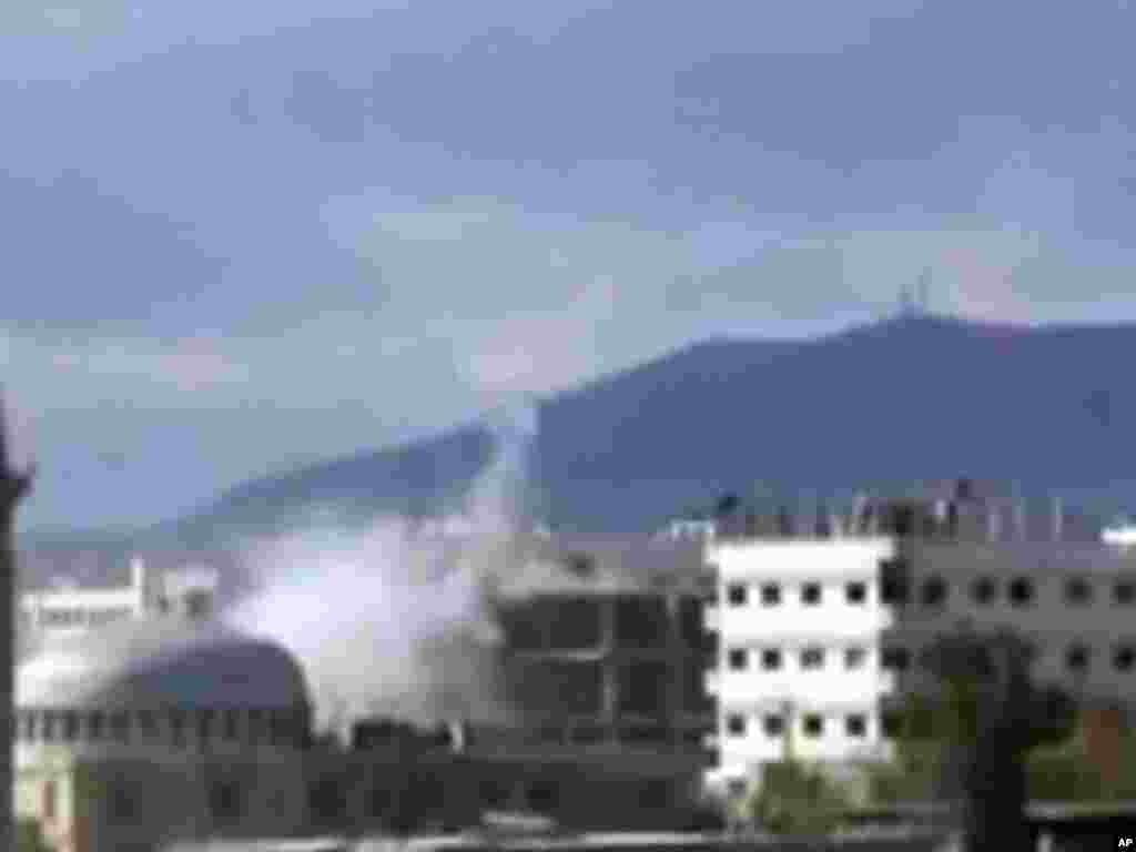 This image released February 6, 2012, purports to show an explosion in Damascus, Syria. (AP/Shaam)