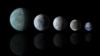 Relative sizes of Kepler habitable zone planets discovered as of April 18, 2013 in this artist's rendition provided by NASA. (L to R) Kepler-22b, Kepler-69c, Kepler-62e, Kepler 62f and Earth. 