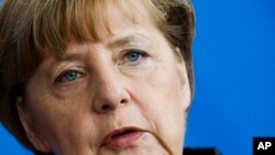 German Chancellor Angela Merkel, Berlin, Germany, Wednesday, Feb. 25, 2015. 